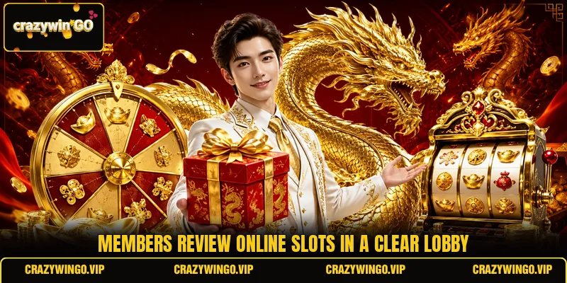 Members review online slots in a clear lobby