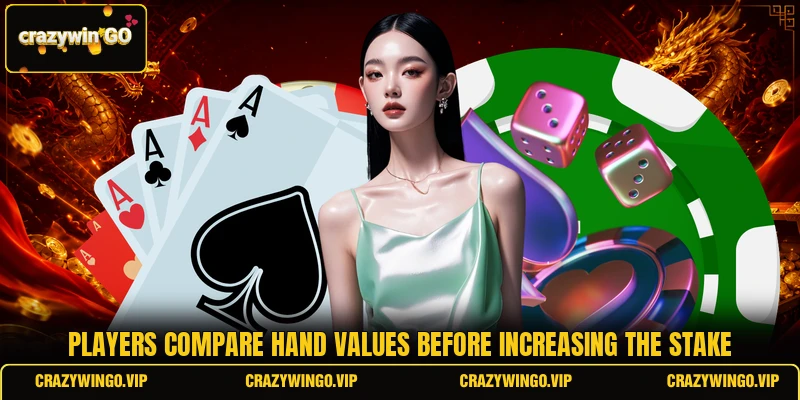 Players compare hand values before increasing the stake